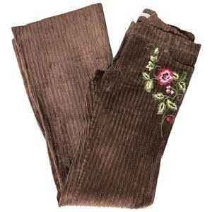 Diabless Womens Size 38 4 27 Brown Corduroy Floral Patched Wide Leg Flare Pants